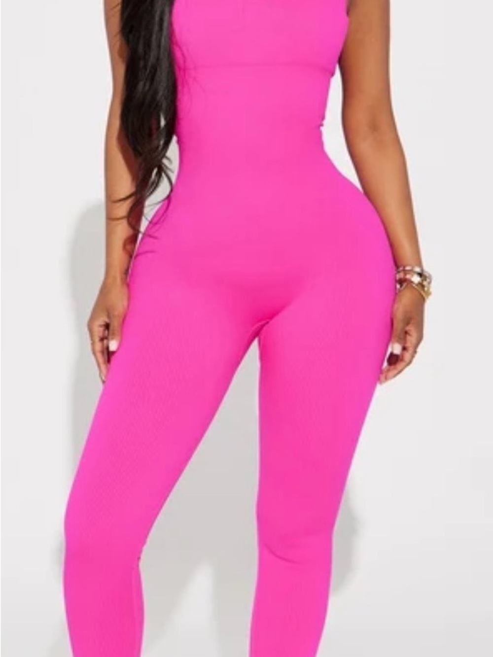 Fashion Nova Neon Pink Ribbed Seamless Open Back Jumpsuit